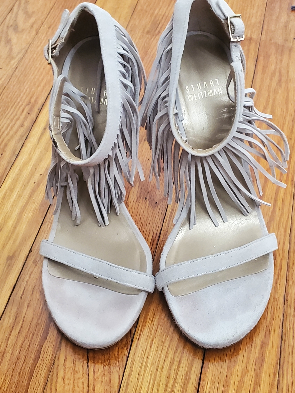 Stuart Weitzman Women's Gray Suede Fringe Sandals Sz 7.5